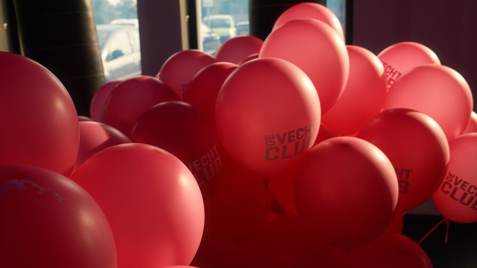 Pink balloons with the De Vechtclub logo